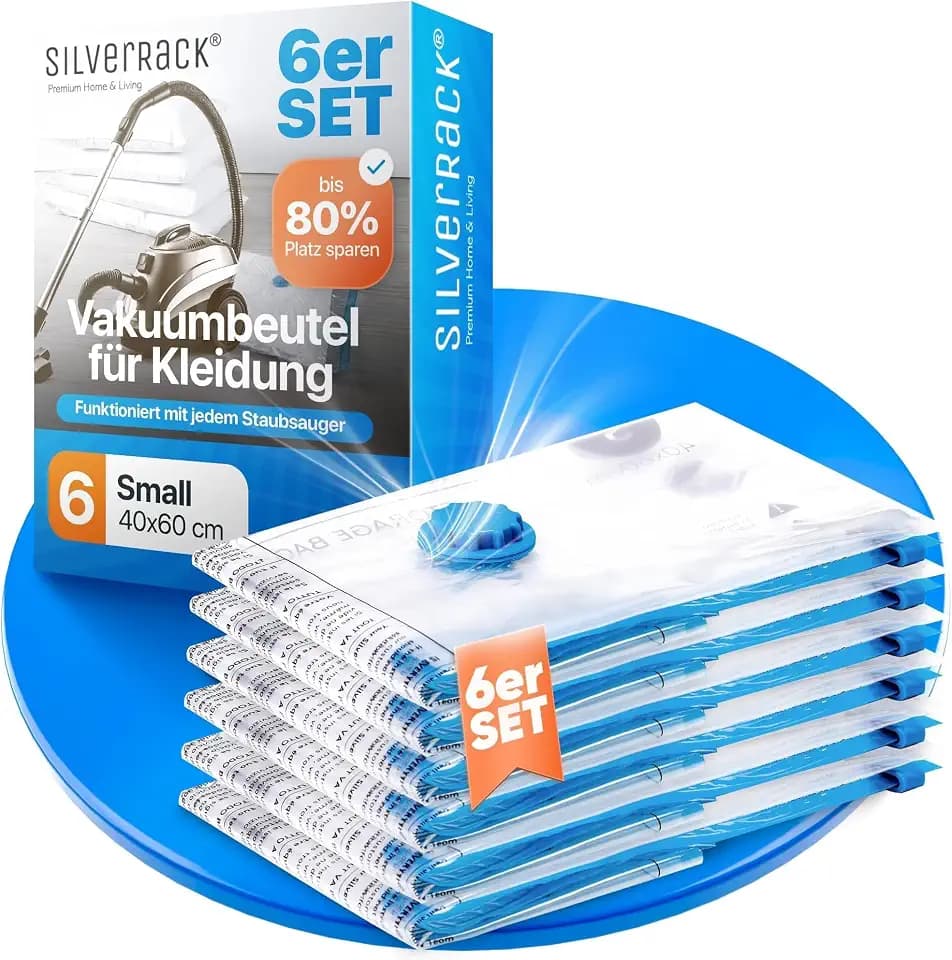 SilverRack Vakuumbeutel für Kleidung [6 Stück] Small (40x60 cm) - INKL. ETIKETTEN - Aufbewahrung Vakuumbeutel Kleidung - für alle Staubsauger - Vakuumtüten klein - Vacuum Bags for clothing