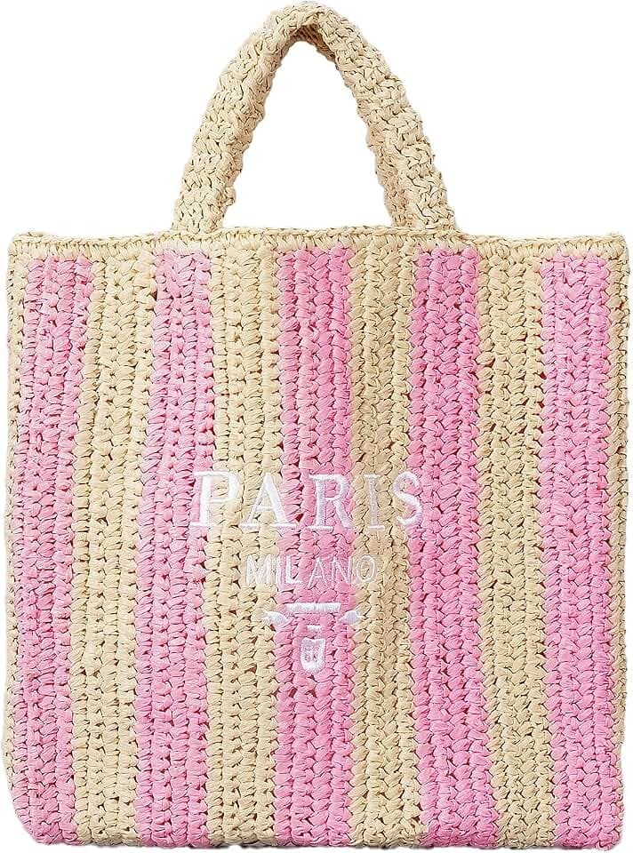 Straw Beach Bag for Women Summer Woven Tote Bag Packable Straw Purses and Handbags for Vacation Holiday