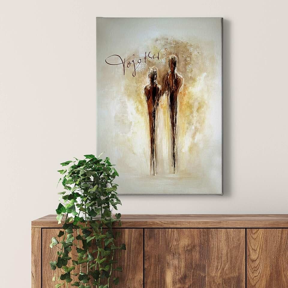 A.S. Création Leinwandbild Liebespaar - Kunstdruck gold creme - 50x70 Hochformat - Wanddekoration Schafzimmer - Bild auf Keilrahmen