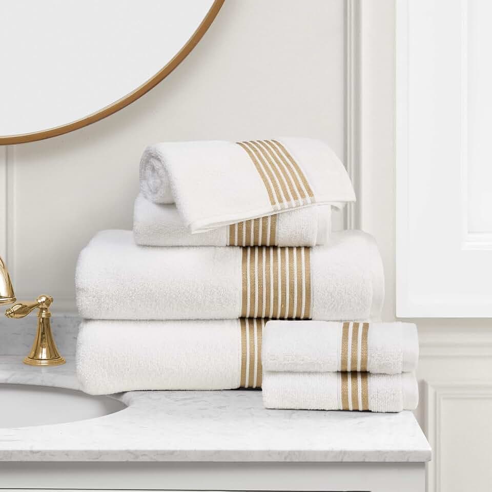 Juicy Couture Melissa 6-Piece Bath Towel Set, White – Includes (2) 28"x54" Bath Towels, (2) 16"x26" Hand Towels, (2) 12"x12" Washcloths