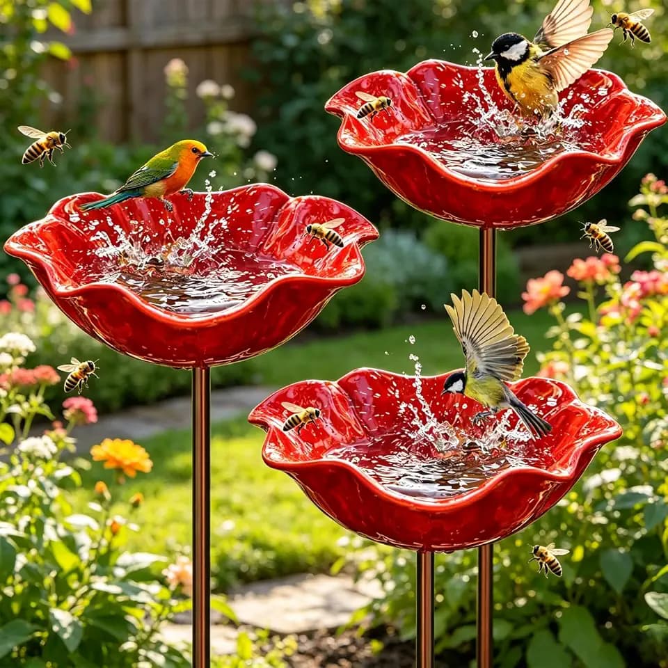 Vogeltränke Stehend,3 Stück Wassertränke für Vögel,Vogeltränke Blume