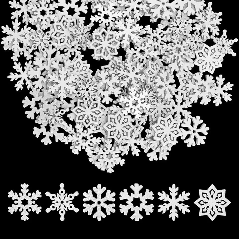 Gosknor 200pcs Mini Snowflake Ornaments, Wooden Tiny Snowflakes