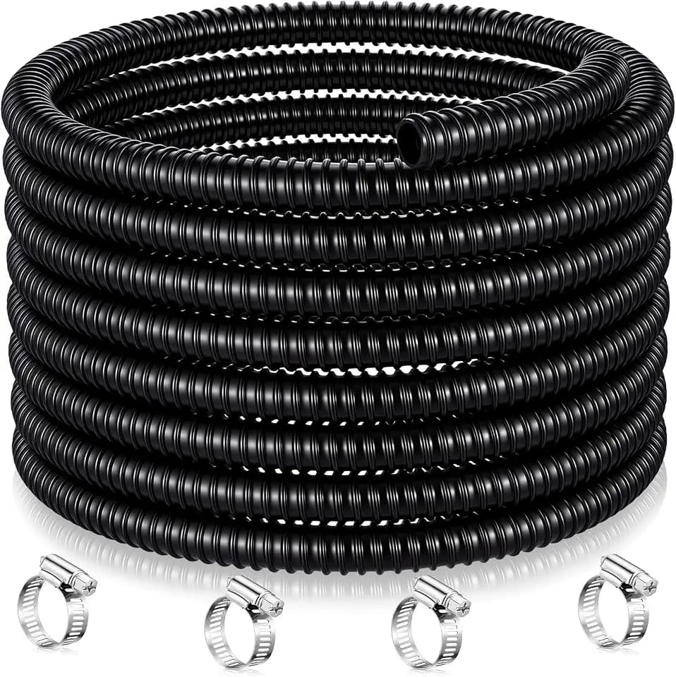 VIHOSE 3/4” X 20 Feet Pond Tubing Flexible PVC Pond Hose with Stainless Steel Hose Clamps Garden PVC Tube Black Kink-resistant Pump Tubing for Waterfalls Camping Caravans Filters Drainage