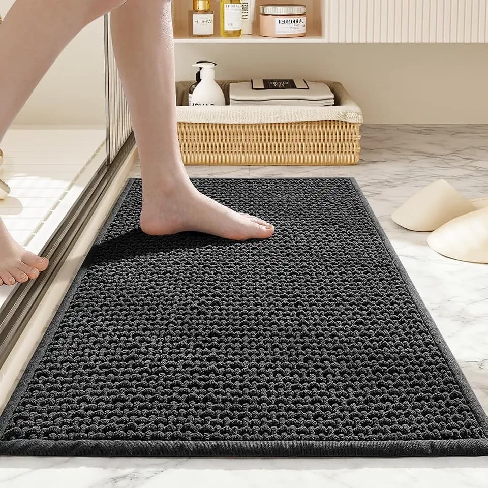 Bathroom Rugs Non Slip Washable, Super Absorbent Thin Bath Mat for Small Quick Dry Low Pile Bathroom Rug, (Black, 36″x24″)