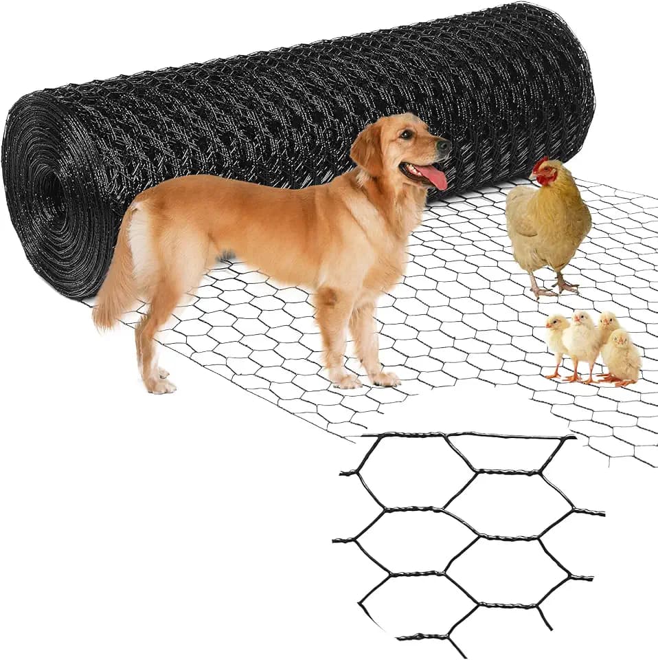 Premium Black Chicken Wire Fencing 60inx150ft, PVC Coated Chicken Wire, Poultry Netting, Galvanized Chicken Wire Barrier for Floral Arrangements/Craft Projects/Pet/Rabbit
