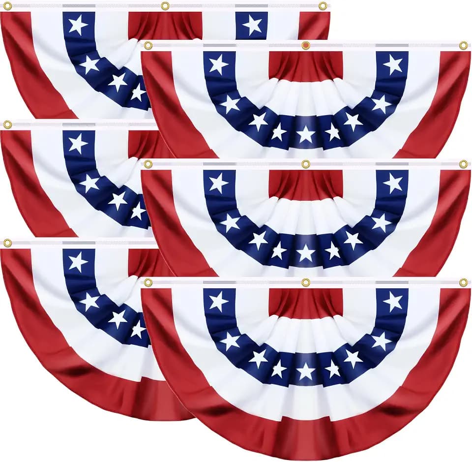6 Pack 1.5x3 FT American Bunting Flag 4th of July Decorations, USA Pleated Fan Flag for Outside, Patriotic Red White and Blue Half Fan Banner Fourth of July Independence Day Memorial Day Outdoor Decor