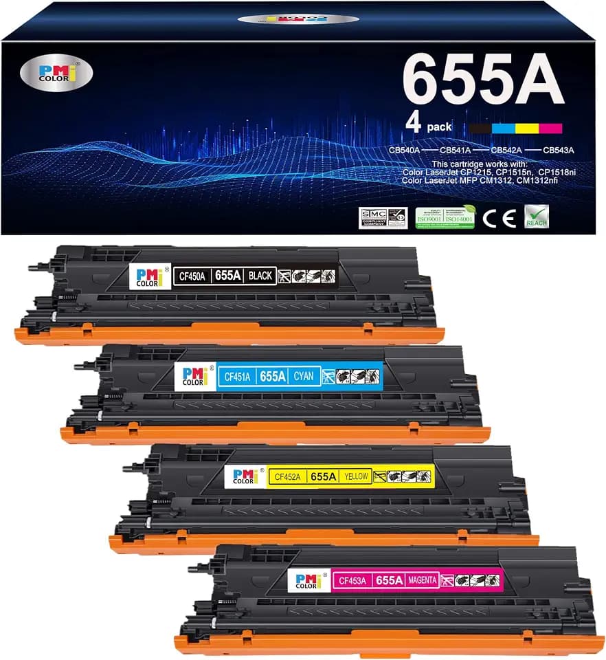 655A Black Cyan Magenta Yellow Toner Cartridge Replacement for HP 655A