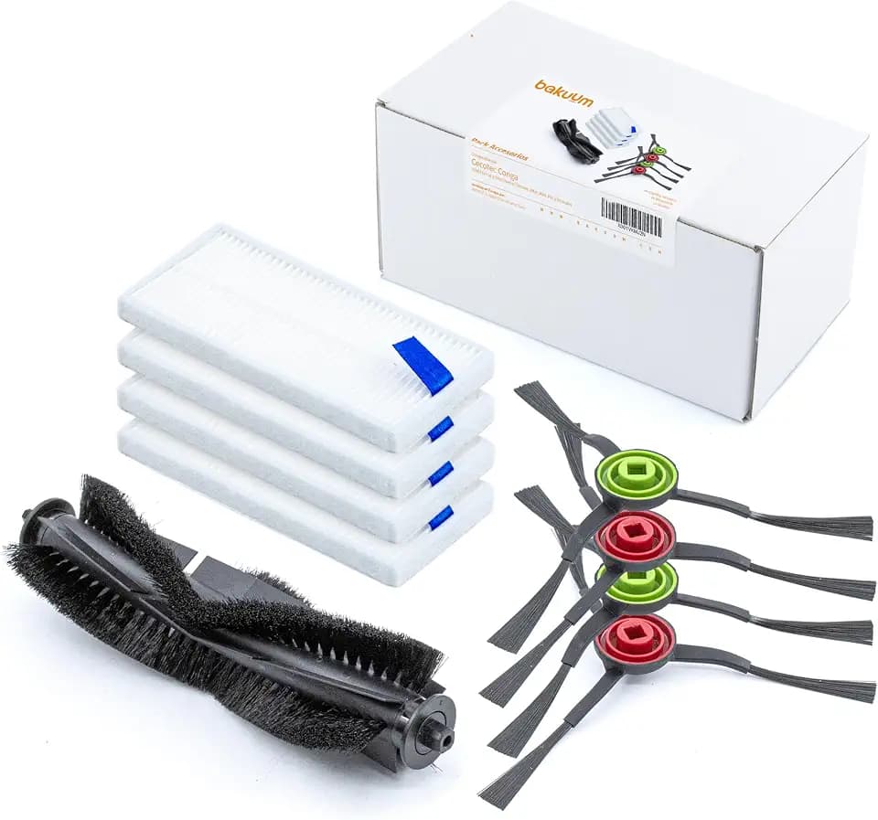 Packung mit 4 Seitenbürsten + 4 Filter + 1 Zentralrolle für Conga 7290 Eternal und 7490 Eternal (Xtreme, Vital, MAX, Pet), Ersatz- und Zubehör-Set für Staubsaugerroboter