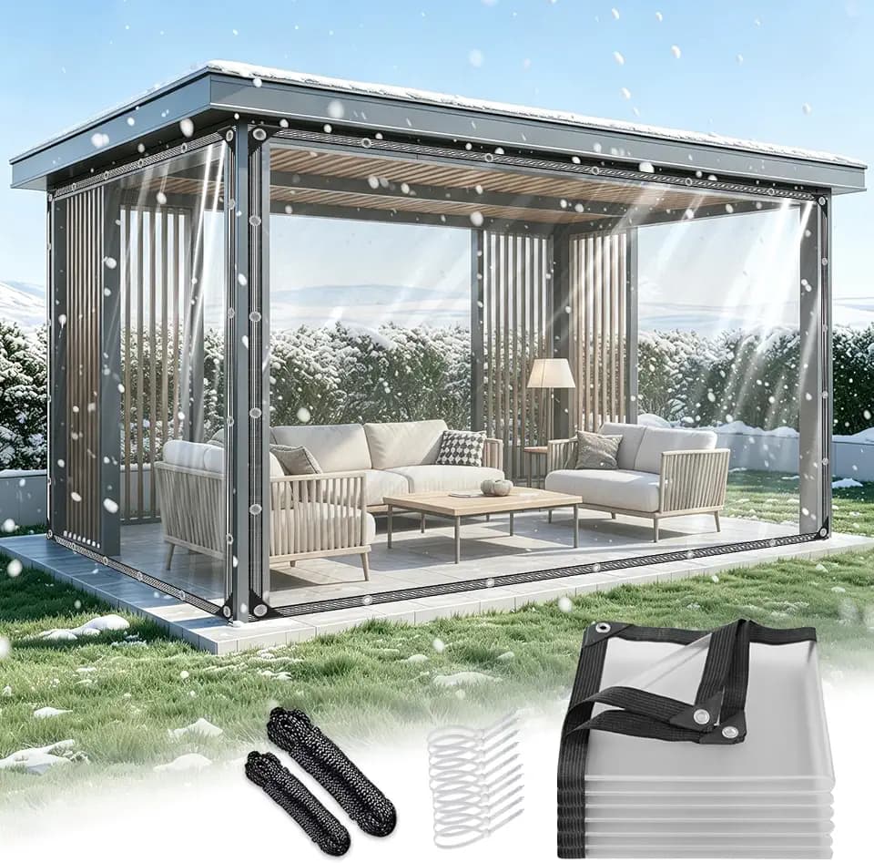 14 MIL Clear Vinyl Tarp 6x6 ft Heavy Duty Clear Tarp Tear-Resistant Reinforced Edges Rustproof Grommets Windproof Waterproof Cover for Porch Patio Greenhouse Chicken Coop Outdoor Garden