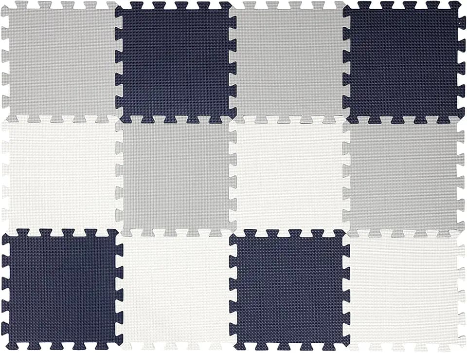 Easy Playhouse Foam Floor Puzzle Tiles, 12 Pcs - Black, Grey & White