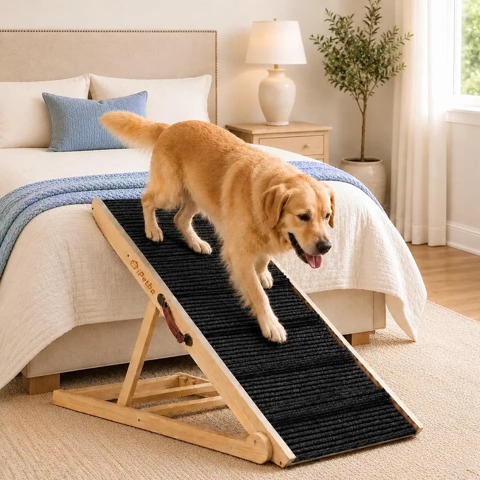 Large Dog Ramp for Bed & Couch - Joint-Friendly Pet Ramp, Extra Wide, Anti-Slip, Adjustable, Stable, Up to 200 lbs