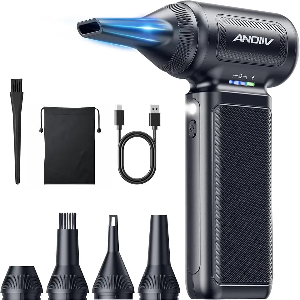 Compressed Air Duster, 130,000RPM, 3-Gear Adjustable, 5Nozzles