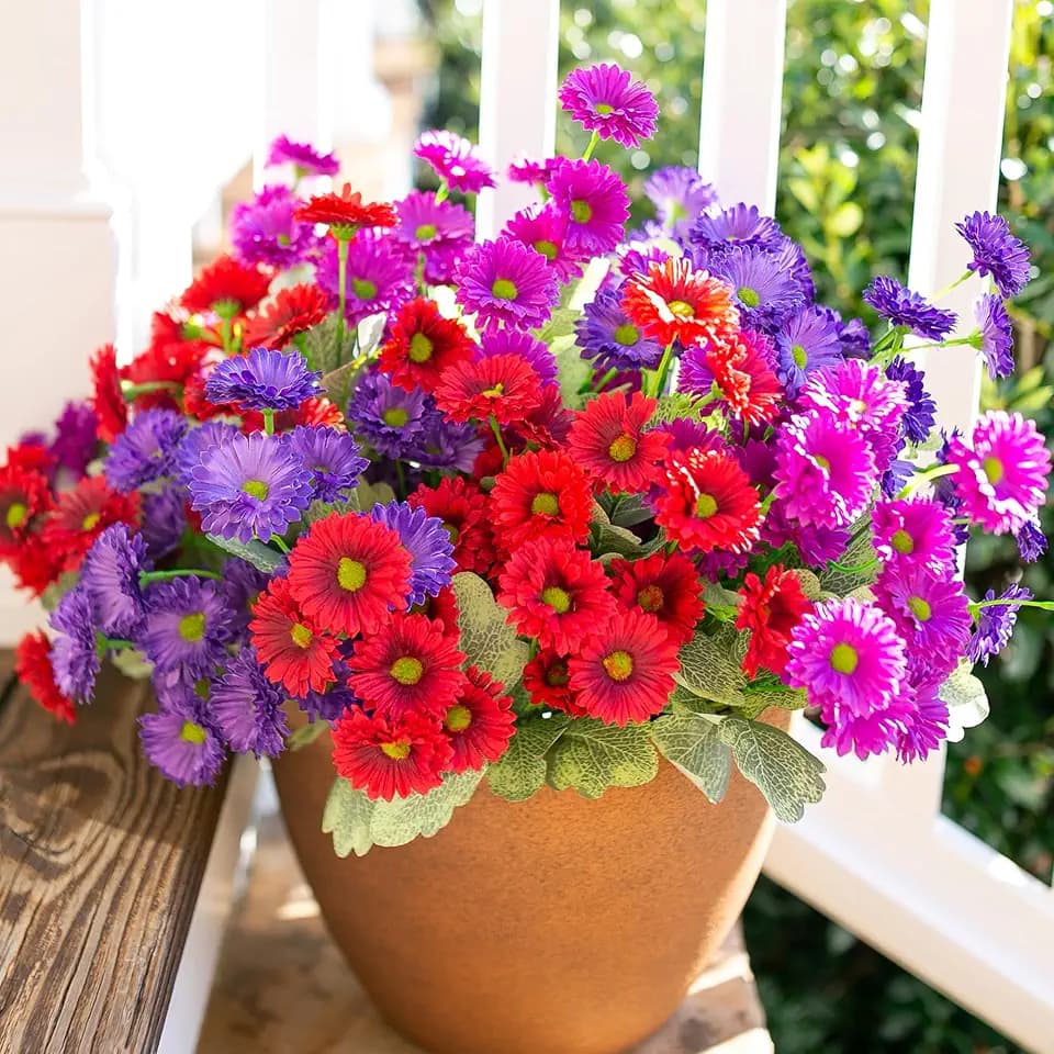 HyeFlora 6 Bundles Dahlia Artificial Flowers for Outdoors Decoration, Mix