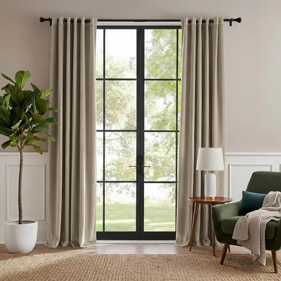 RYB HOME Camel Beige Velvet Curtains 108 inches for Bedroom Living Room