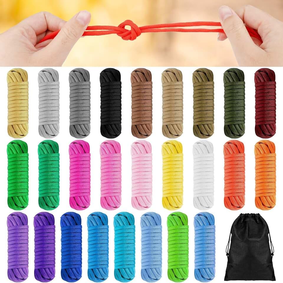 26Pcs Paracord Schnur Multifunktional Paracord Armband Seile,4mm Nylonschnur Outdoor Survival Schnur Paracord Bänder Set für DIY Armbänder Schlüsselanhänger(Mehrfarbig)