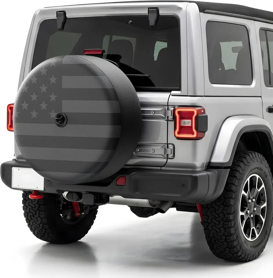 Moonet 32" Tire Cover for Jeep Wrangler JL with Backup Camera (Grey Flag)