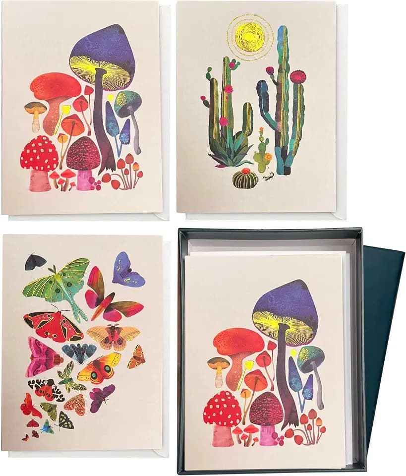 Elena Essex Blank Note Card 12 Pack / Cards and Envelopes / 3.75 x 5.2 Inch Greeting Cards Cards for All Occasions / Coral Reef Design Blank Notecards / 300 Gsm Gold Foil Embossed Blank Cards / Notecards and Envelopes Set (Wildlife)