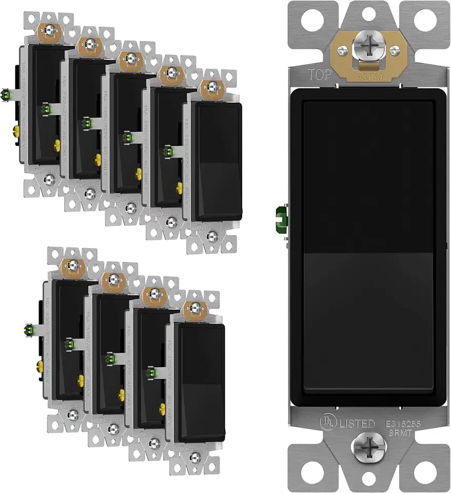 ENERLITES Black 3-Way Decorator Paddle Rocker Light Switch, 15A, 10 Pack
