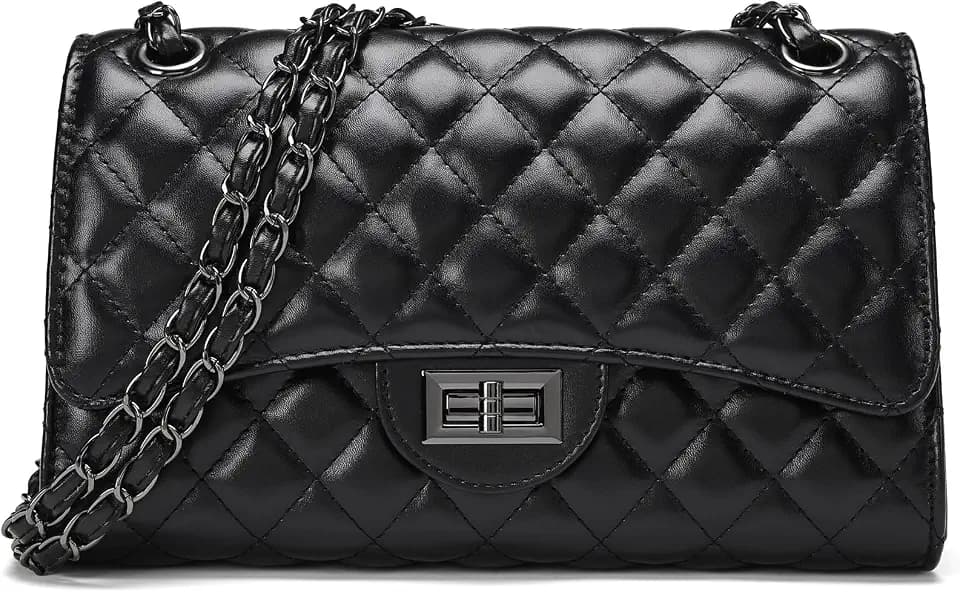 Quilted Leather Crossbody Bags for Women Trendy Ladies Shoulder Purse Satchel HandBag with Chain Strap