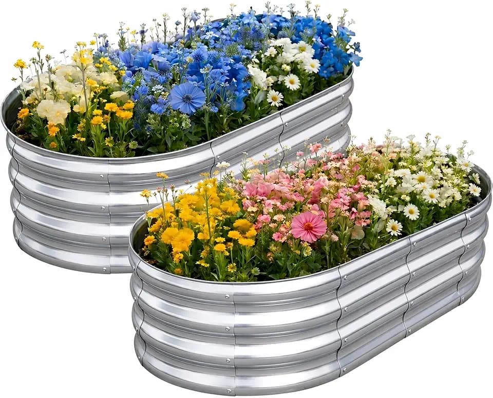 Galvanized Raised Garden Bed, 4x2x1ft, Oval, 2 Pack, Raised Garden Bed Kit