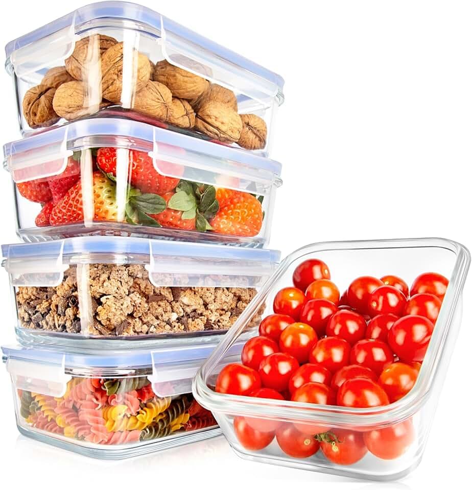 NutriChef Glas Frischhaltedosen aus Borosilikatglas – Luftdicht, Auslaufsicher, Stapelbar, BPA-frei, Spülmaschinenfest, Geeignet für Mikrowelle und Gefrierschrank, 5 Stück, Blau