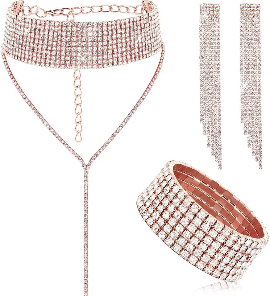 Hicarer 3 Pieces Rhinestone Jewelry Set Bridal Wedding Jewelry Set