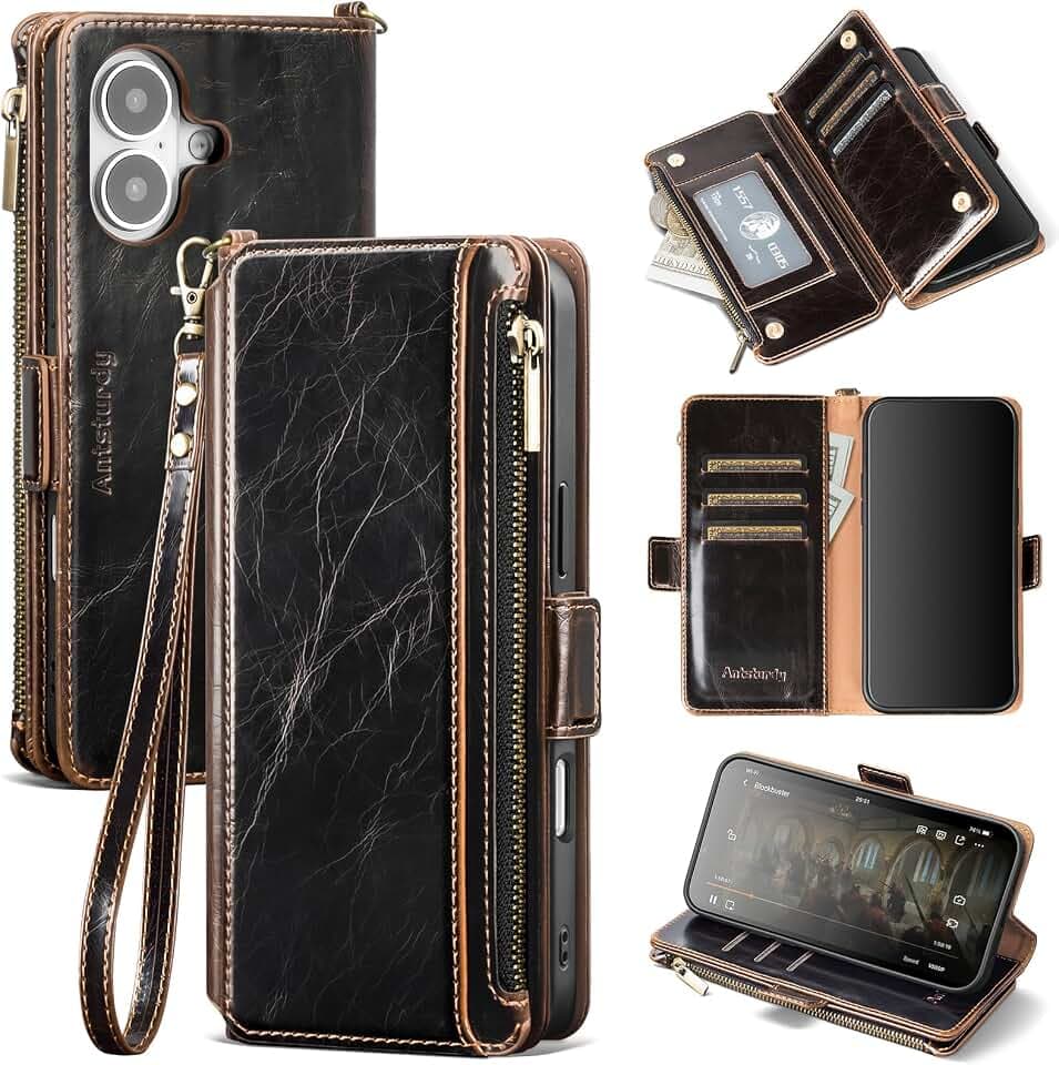 Antsturdy for iPhone 17 Phone Wallet Case Women,Coffee