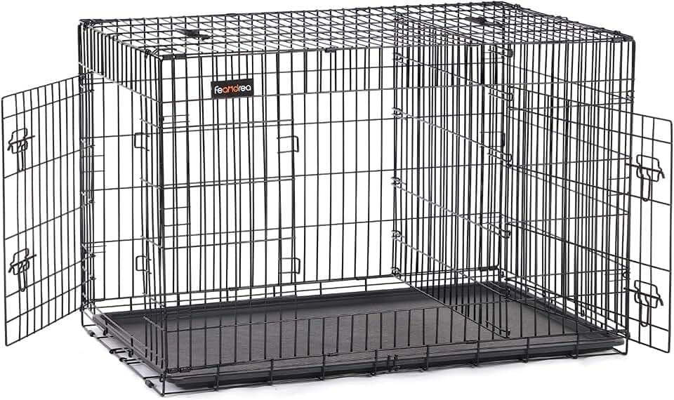 Feandrea Hundekäfig, Hundebox, zusammenklappbar, transportabel, 2 Türen, 107 x 70 x 77,5 cm, schwarz PPD42BK