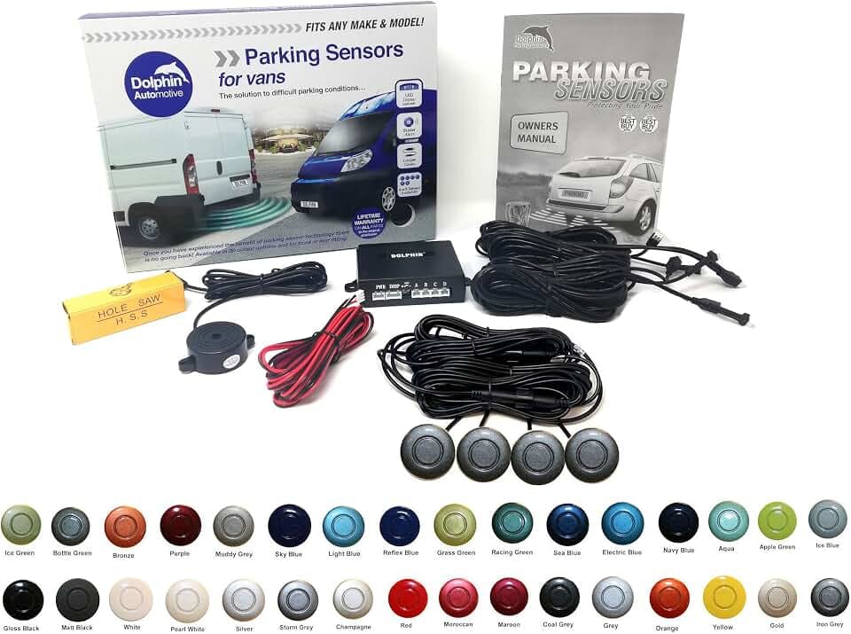 Dolphin Automotive VPS400 Rückfahrsperre Parksensor hinten Kit, 4 Sensoren mit Verlängerungen und Audio-Warnungen (eisengrau)