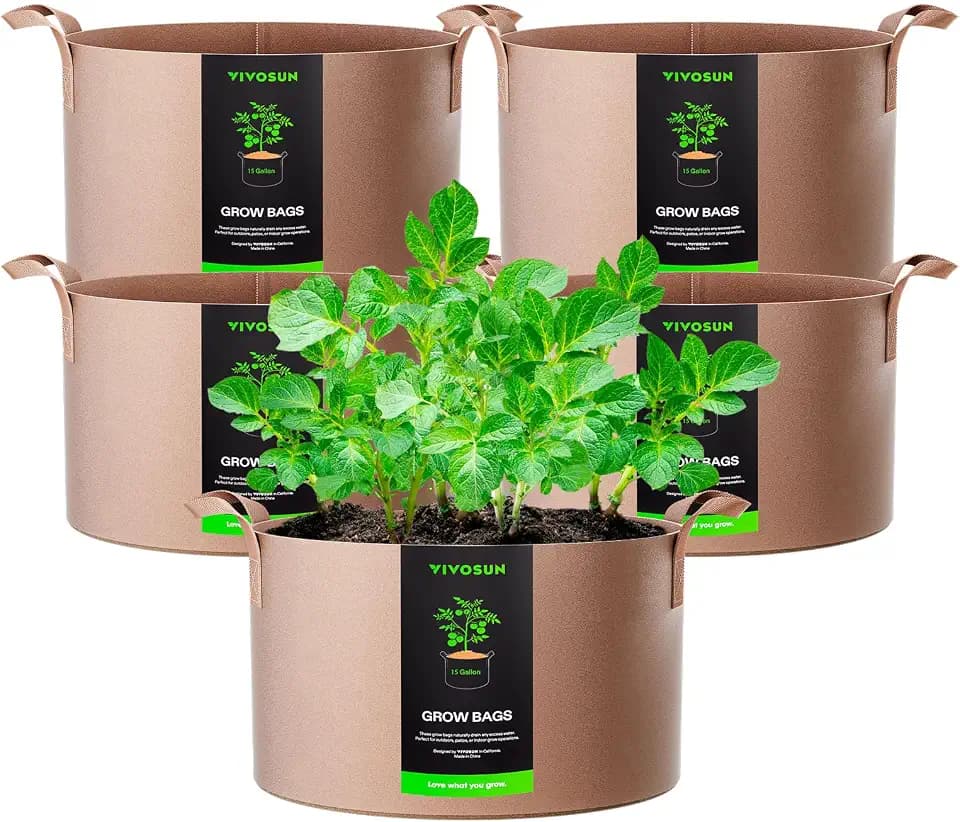 VIVOSUN 5-Pack 15 Gallon Plant Grow Bags Fabric Pots with Handles