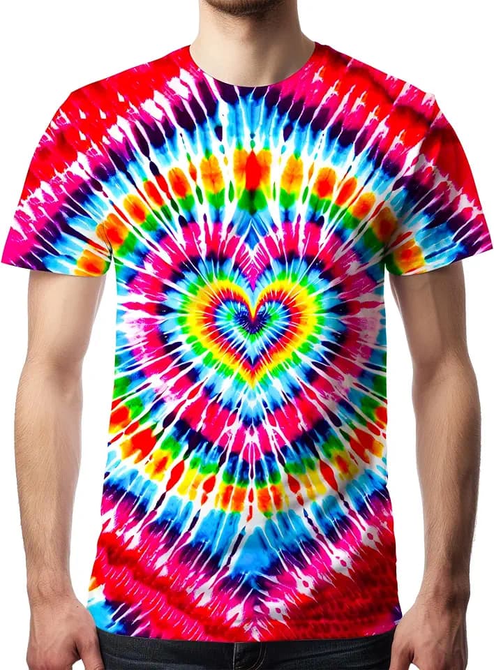 DMPROD Men's Tie Dye T Shirts Hippies Senior Short Sleeve Shirt for Men