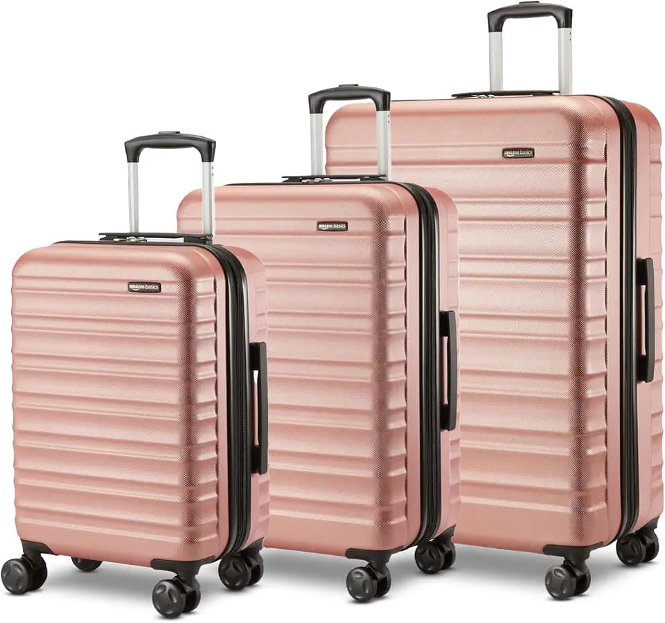 Amazon Basics 3-Piece Hardshell Suitcases Set (21", 26", 30"), Expandable For Up to 25% More Space, With Scratch-Resistant Finish, Four Multi-Directional Wheels, Rose Gold