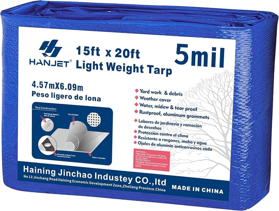 Waterproof Tarps 15 x 20 5-mil Thick Rain Covers Drop Cloths Camping Tarp Blue…
