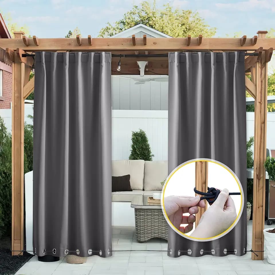NICETOWN 2 PCs Weighted Outdoor Curtains for Patio Waterproof W52xL84 Grey