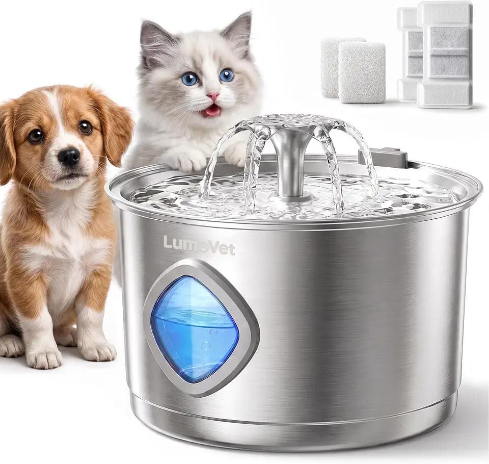Cat Water Fountain Stainless Steel, 2.8L Quiet Dog Water Fountain