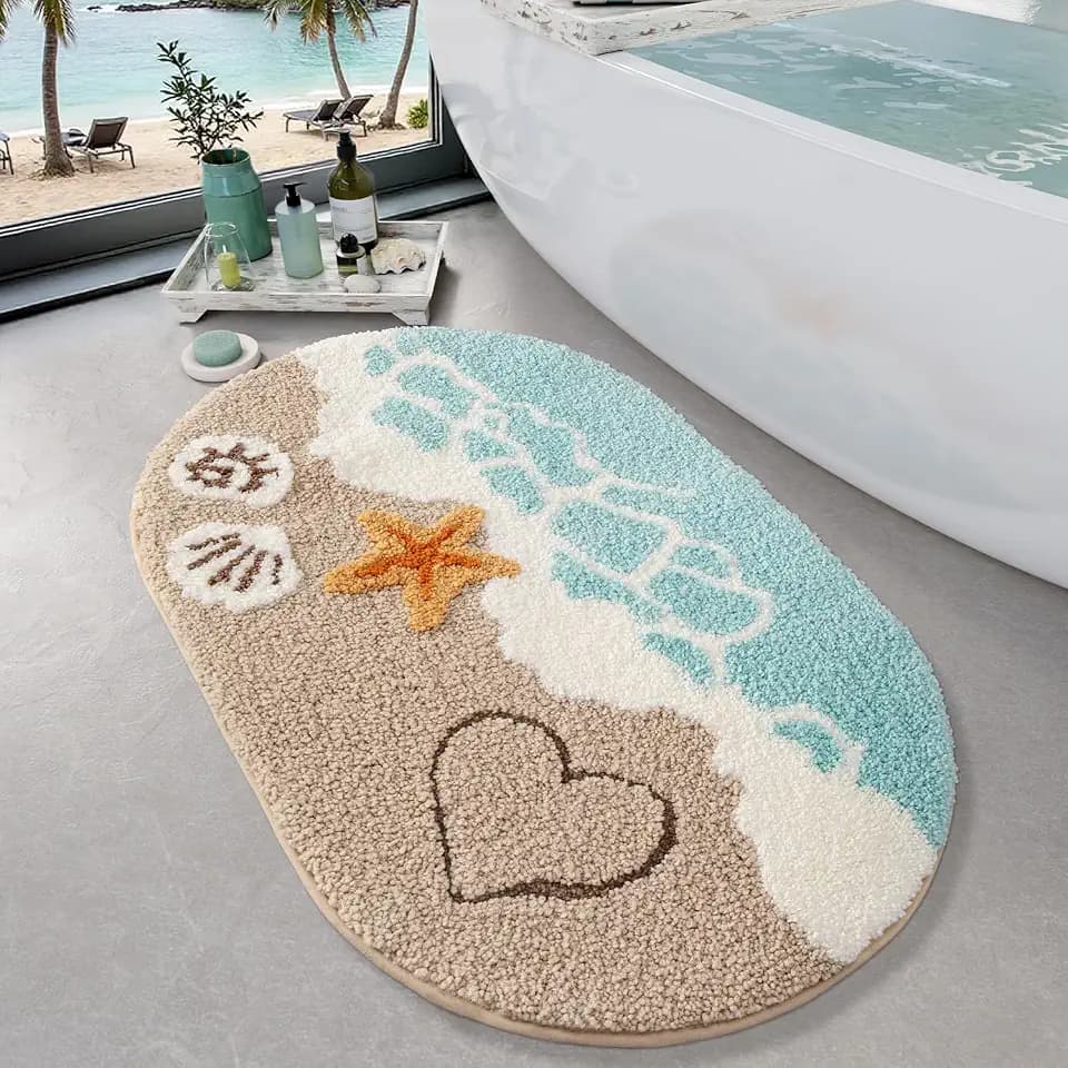 LUMI Beach Bathroom Rug Oval Soft Microfiber Absorbent Bath Mat 22x34