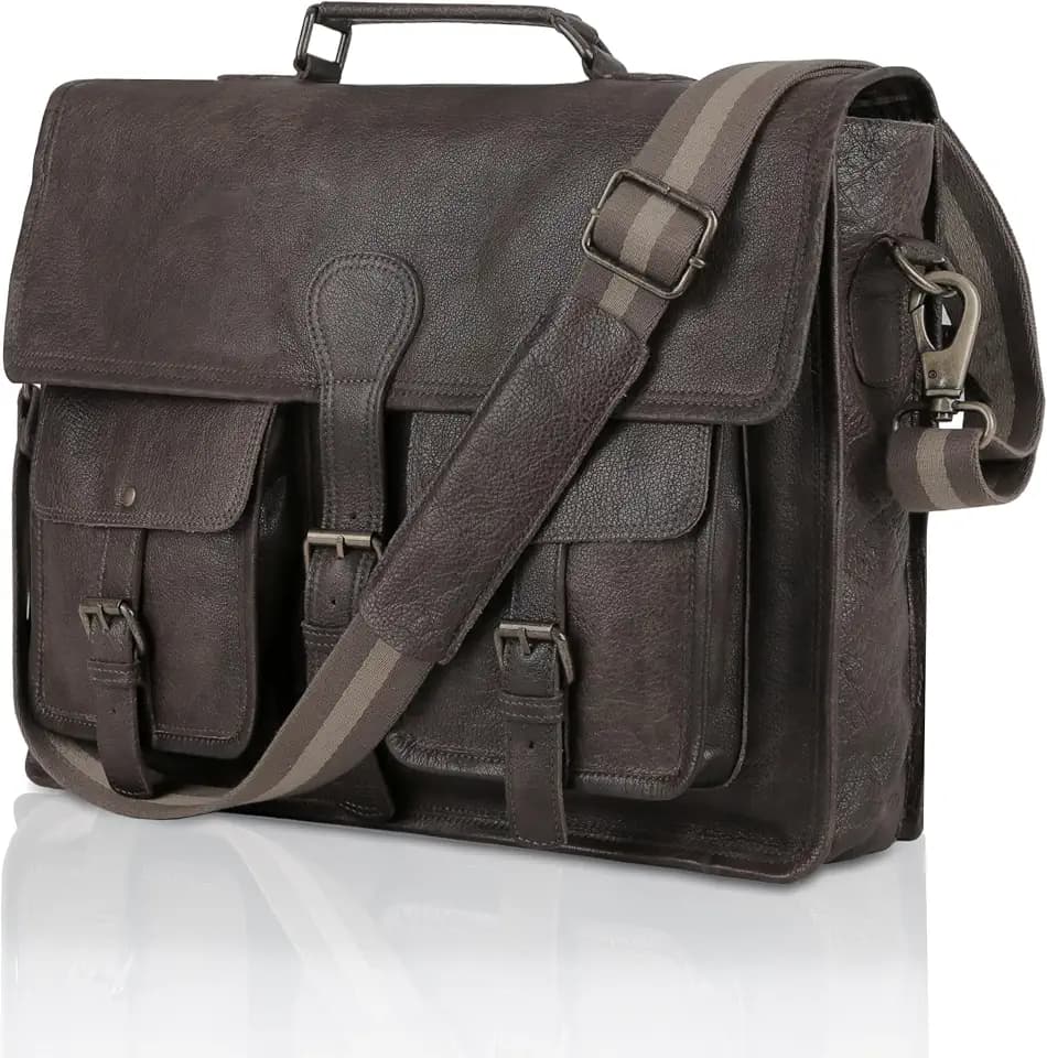 KomalC 18 Inch Leather Briefcase Laptop Messenger Bag for Men & Women