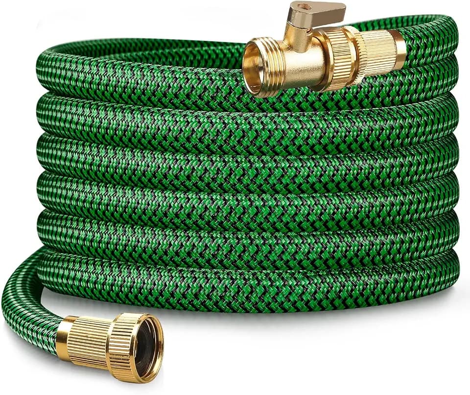 30FT Heavy Duty Garden Hose, Non-Expandable Flexible Kink-Resistant Water Hose, High-Density Fabric, Leak-Proof Metal Connector for Patio Lawn Car Wash