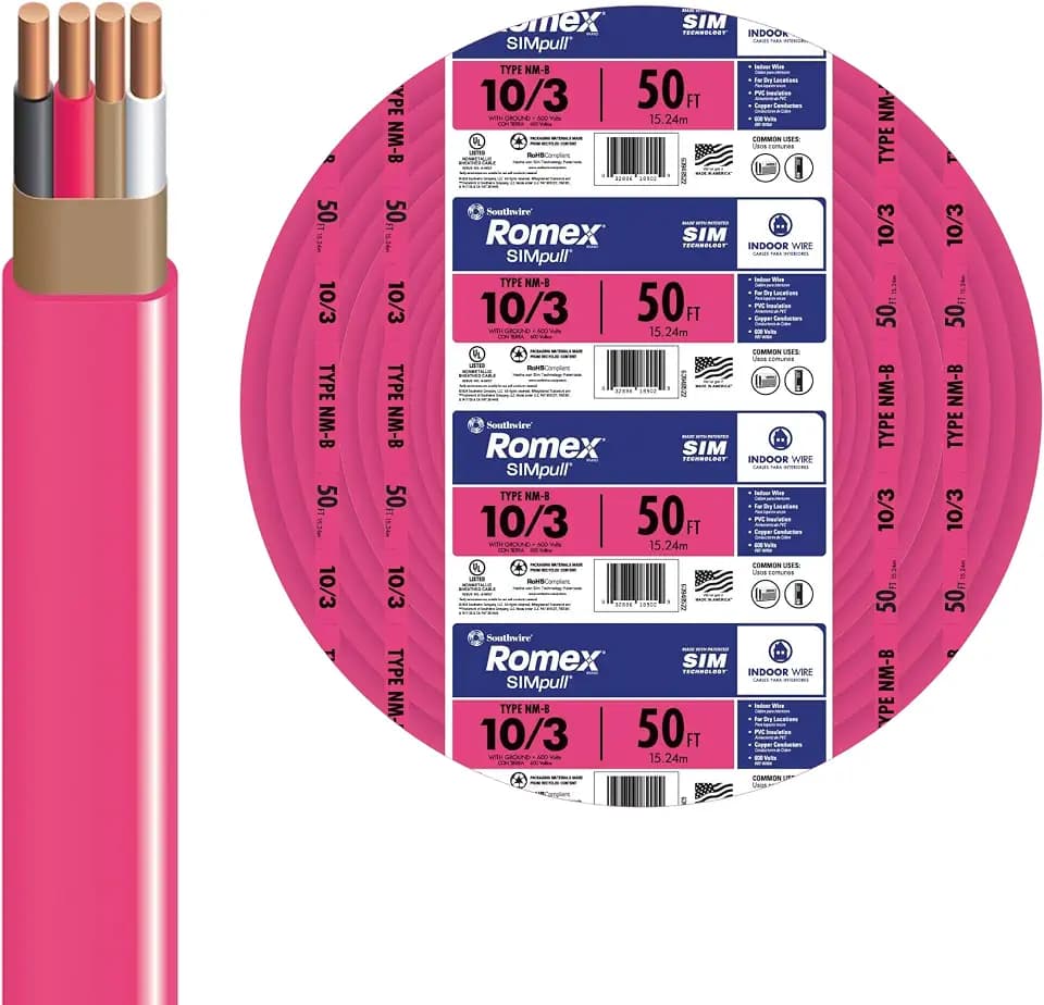 Southwire Romex SIMpull™ Electrical Wire 10 Gauge, 3 Conductors, 50 Ft, NM-B, Pink, 63948522