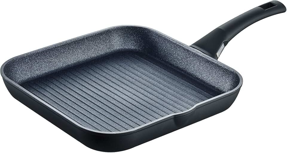 Berndes Grillpfanne Balance Enduro 28 cm, Induktion, Pfanne extrem kratzfest, Guss-Optik, antihaft beschichtet, eckig, Schwarz