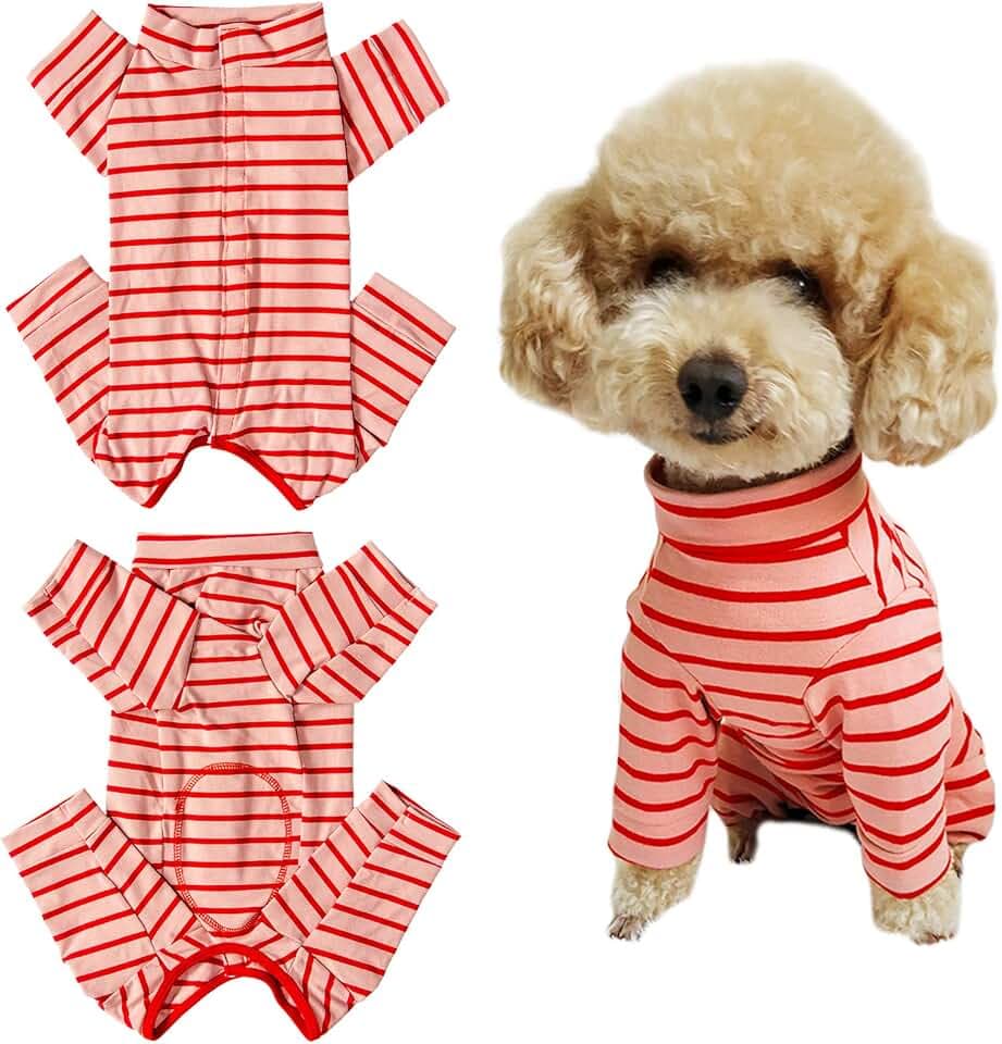 Dog’s Recovery Suit Post Surgery Shirt for Puppy, Full Coverage Dog's Bodysuit Wound Protective Surgical Clothes for Small and Medium Pets (red Pink Stripe-s)