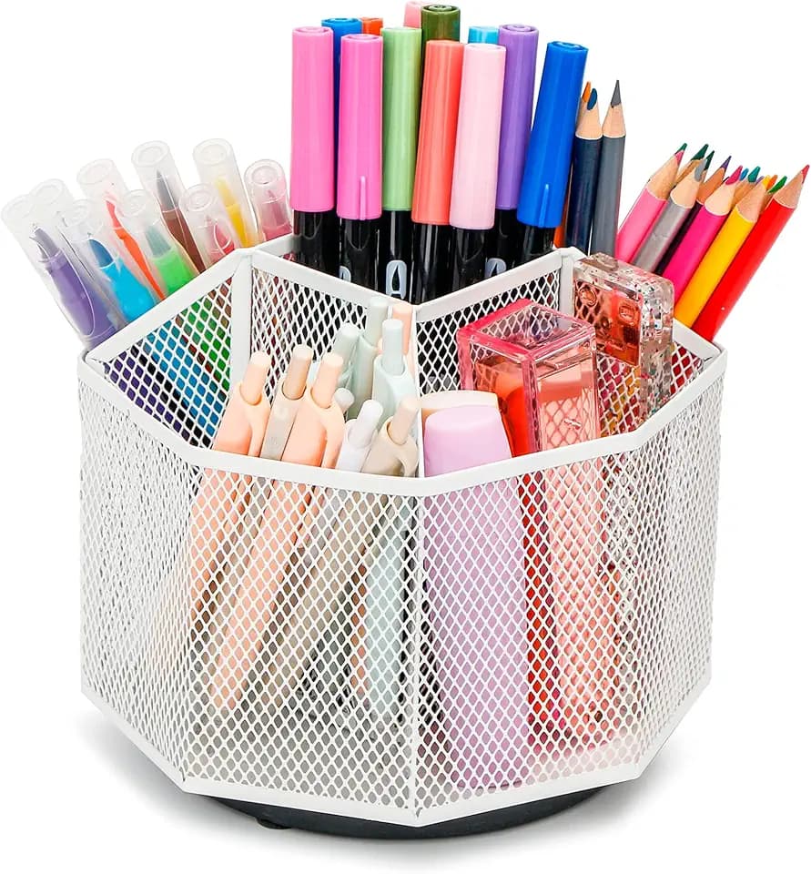 EXERZ Schreibtisch Organizer 360 drehbar Stiftehalter 5 Fächer Köcher Weiß