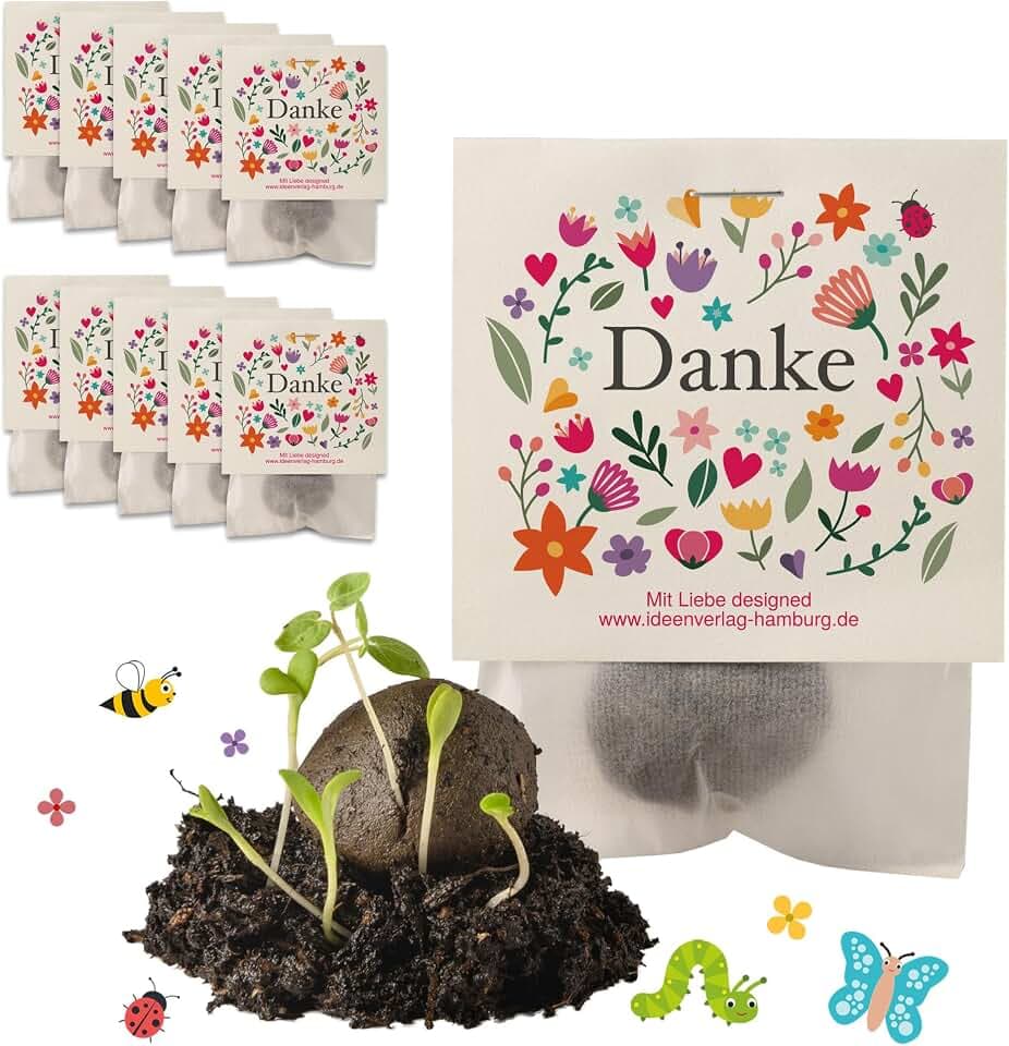 10x „Danke“ Samenbomben als Dankeschön Geschenke klein | Abschiedsgeschenk Kollegen/ Abschiedsgeschenk Erzieherin/ kleine Geschenke für Frauen/ Blumensamen Gastgeschenk Taufe/Seedbombs als Mitbringsel