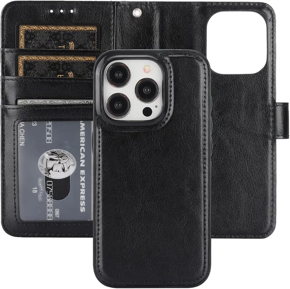 Bocasal Detachable Wallet Case Card Holder for iPhone 15 Pro, Black