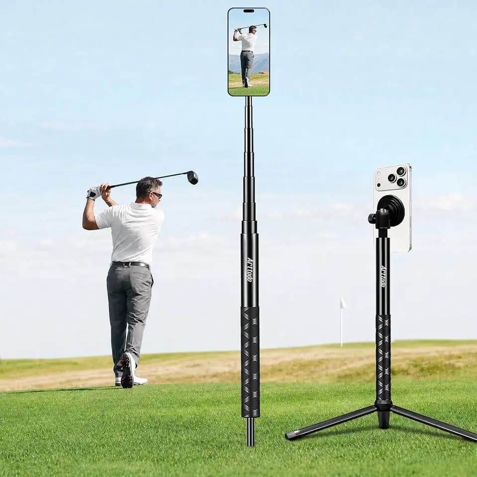 Golf Tripod & Monopod, Magnetic Mount and Adjustable Stick for Golf Swing