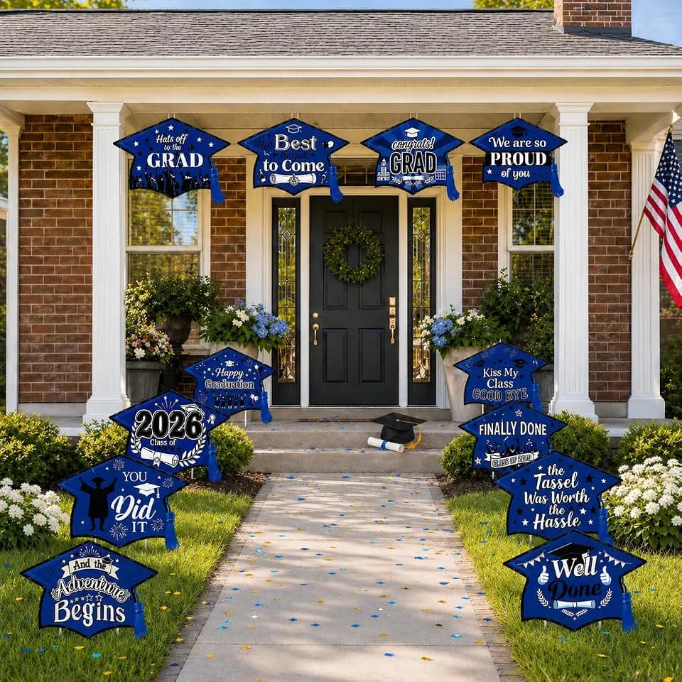 12 Pack Graduation Yard Signs Class of 2026, Congrats Grad Yard Sign with Stakes, Graduation Lawn Sign, Waterproof Grad Yard Sign 2026 for Garden, Pathway, Porch, Graduation Party