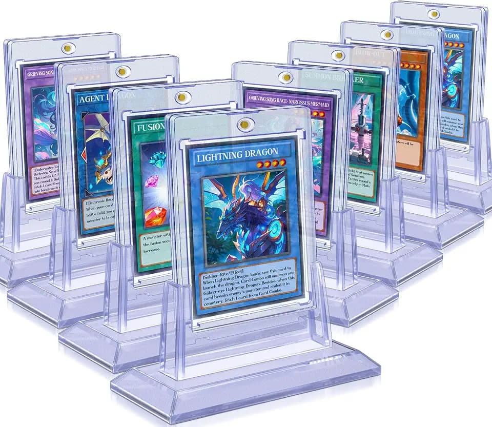 Homthy 8ct Magnetic Card Holders for Trading Cards, 35pt Acrylic Baseball Card Holders with 8 Card Stands Card Protector Hard Plastic Fit for YuGiOh, MTG and Sport Cards (8)