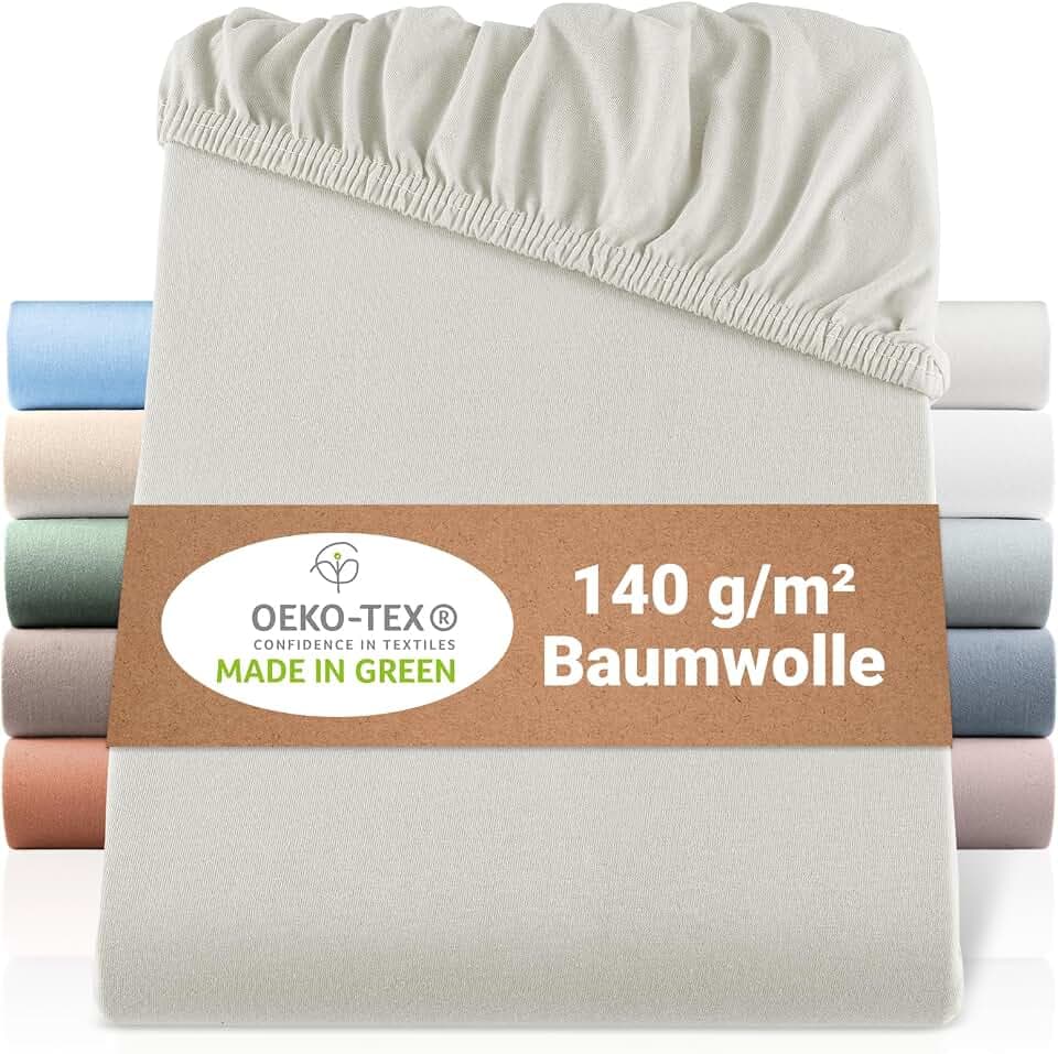 BaSaTex Bio Jersey Spannbettlaken, 180x200-200x200 cm, Natur