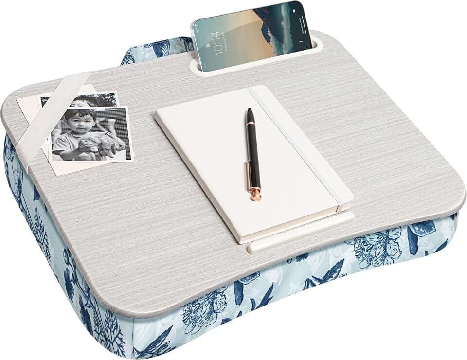 LAPGEAR Designer Lap Desk – Blue Blossoms, Fits 15.6” Laptops