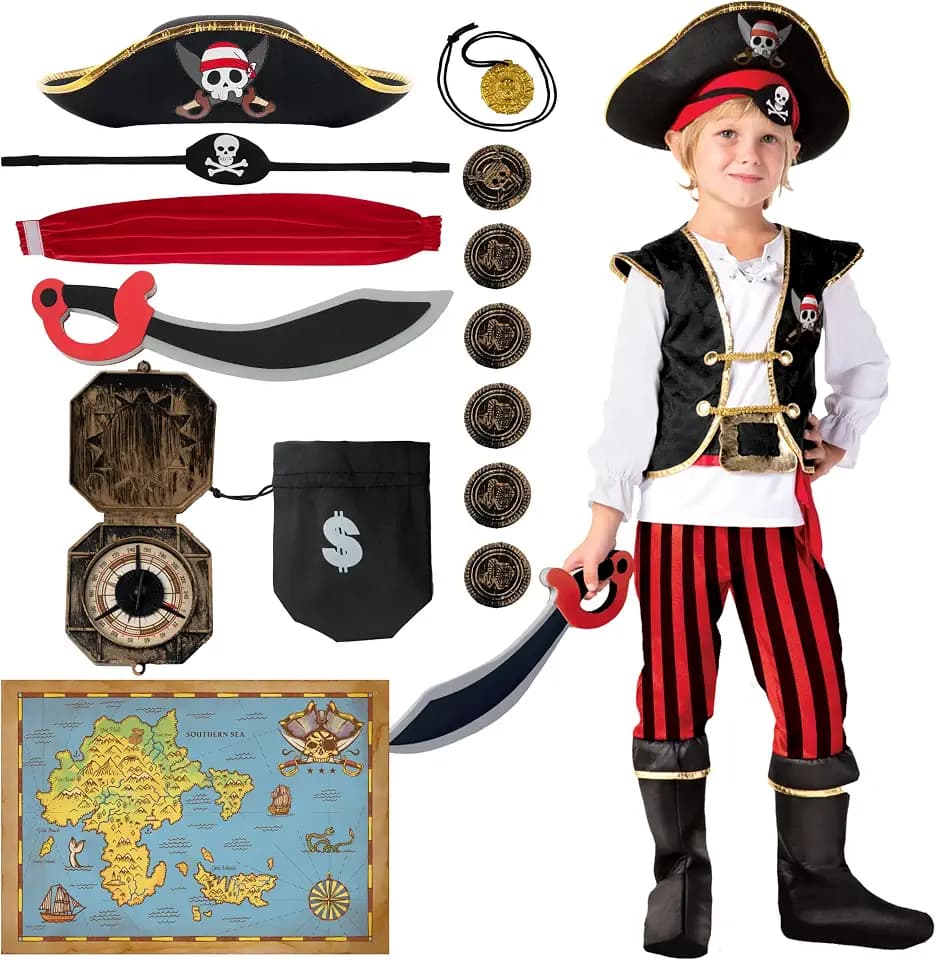 Spooktacular Creations Pirate Costume for Kids, Boys Pirate Outfit Set for Toddler Halloween Pretend Roleplay Themed Party